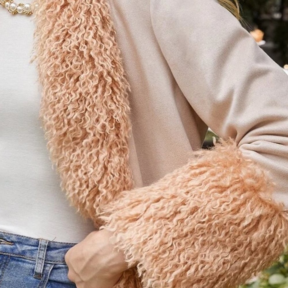 boho faux fur faux leather edge detailing coat jacket - Picture 5 of 12